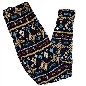 New Navy Blue Tribal Print Peachskin Leggings PS